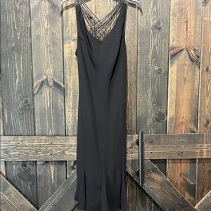 S.L. Fashions Vtg Y2K 90s Evening Dress Black 12 Beaded Rhinestones Strappy Boho